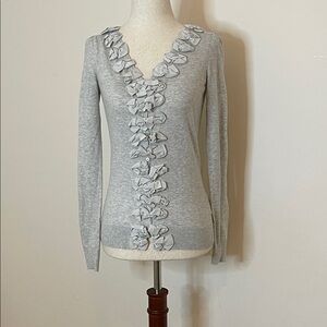 Ted Baker Gray Cotton Bow-Ruffle Cardigan Size 0 (XXS/XS)